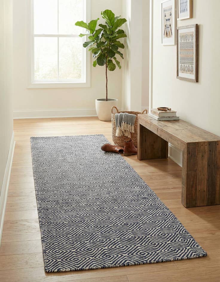 Detail image of 2' x 6' 1  Hand Woven Geo Trellis Flatweave Runner Rug