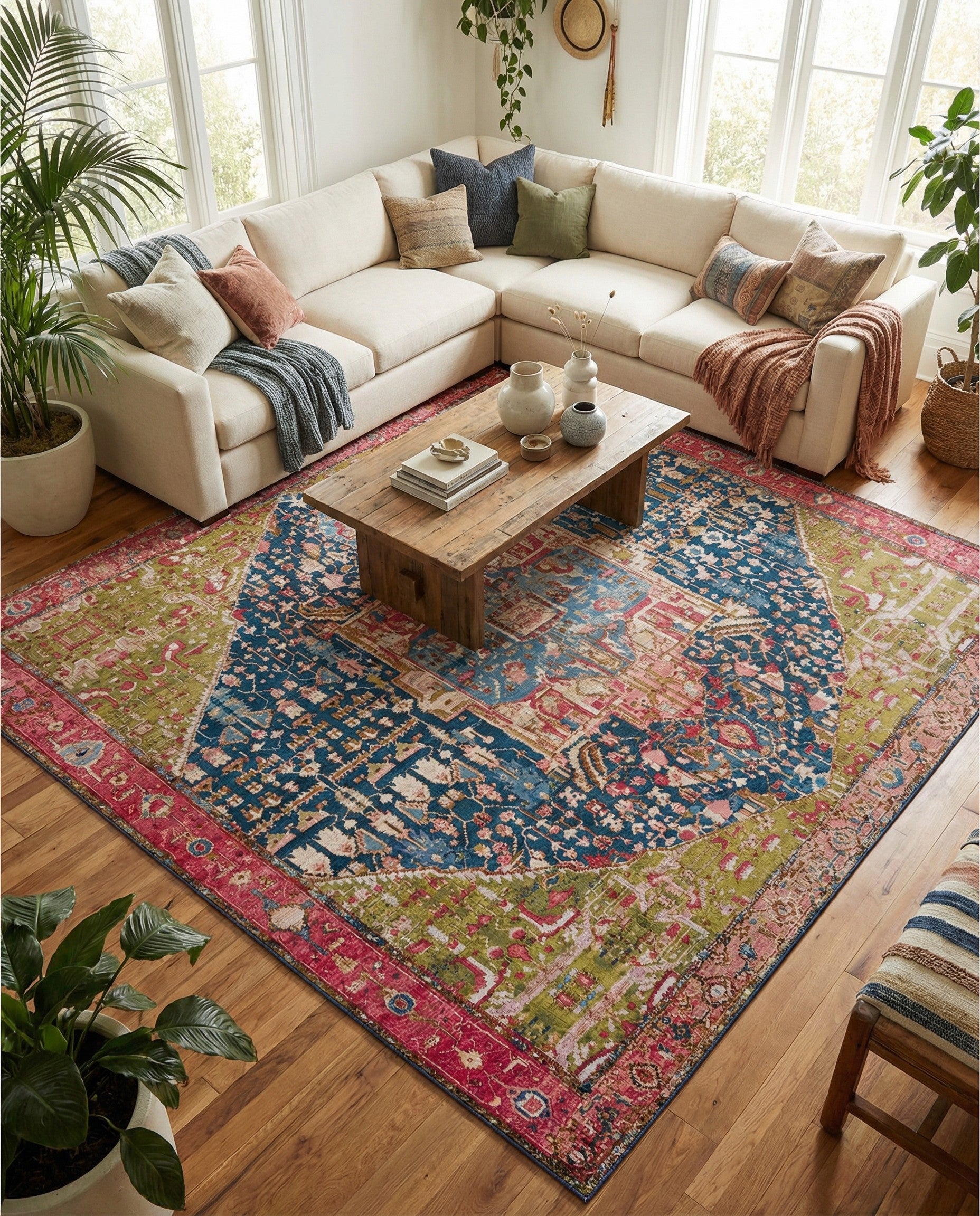 12' x 12' Easy-Clean Traditional Indoor / Outdoor Square Rug