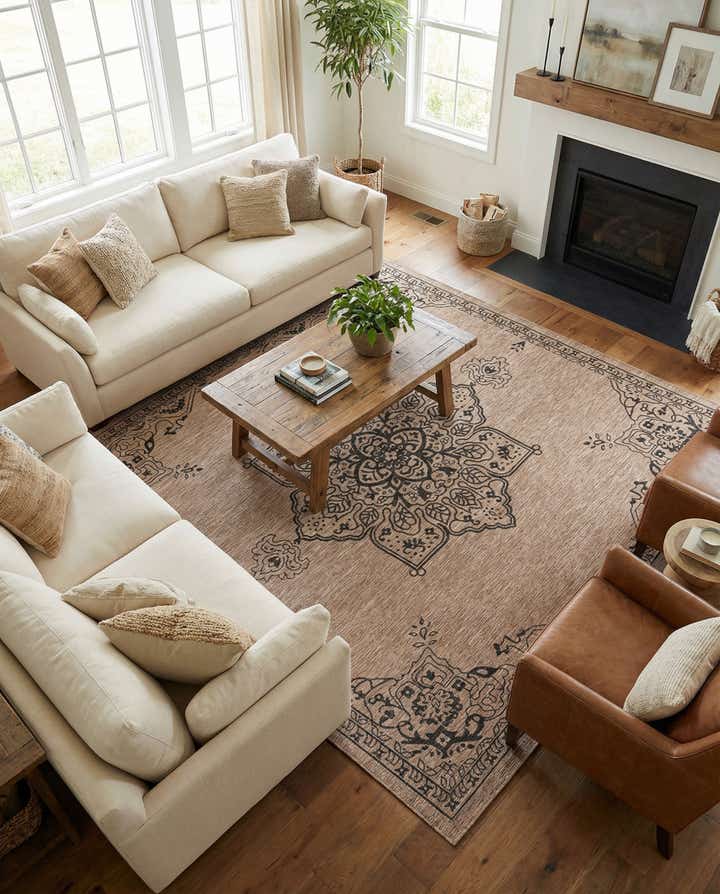 13' x 13' Easy-Clean Traditional Indoor / Outdoor Square Rug