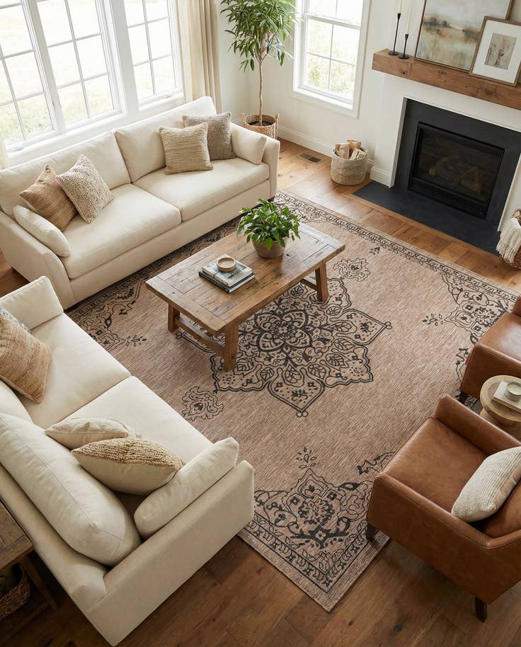Detail image of 13' x 13' Easy-Clean Traditional Indoor / Outdoor Square Rug