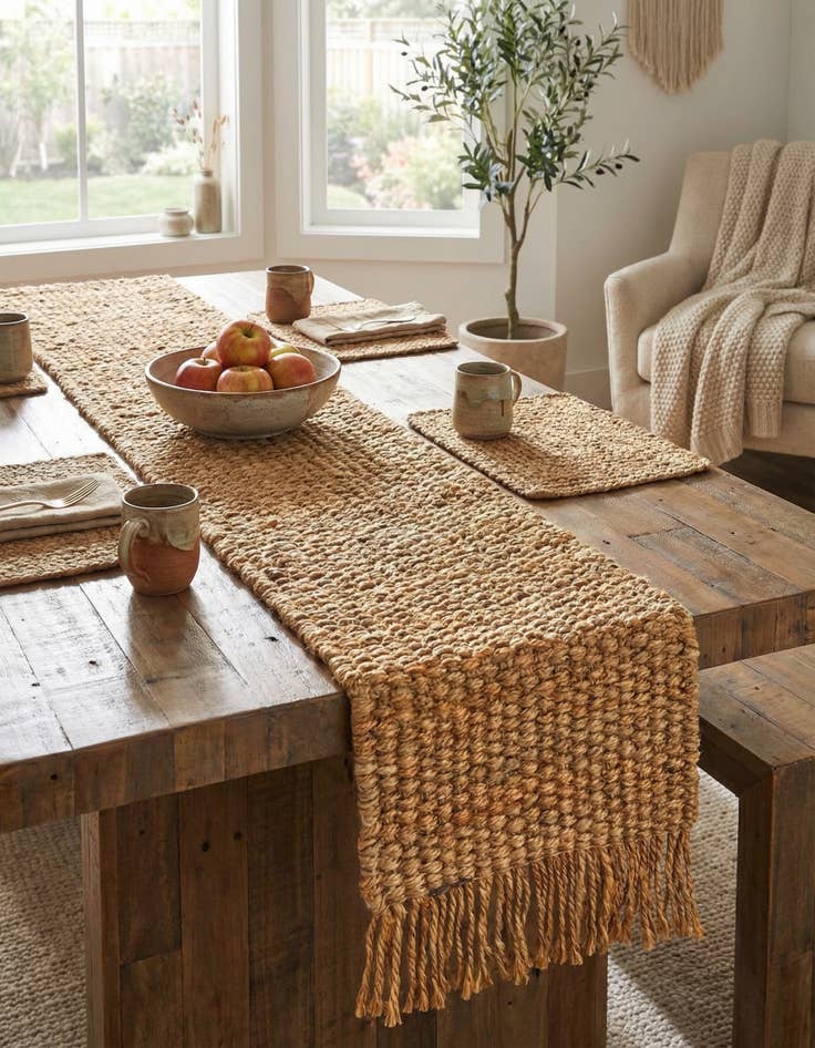Detail image of 1' 2 x 6' 1 Hand Woven Chunky Jute Table Runner Rug