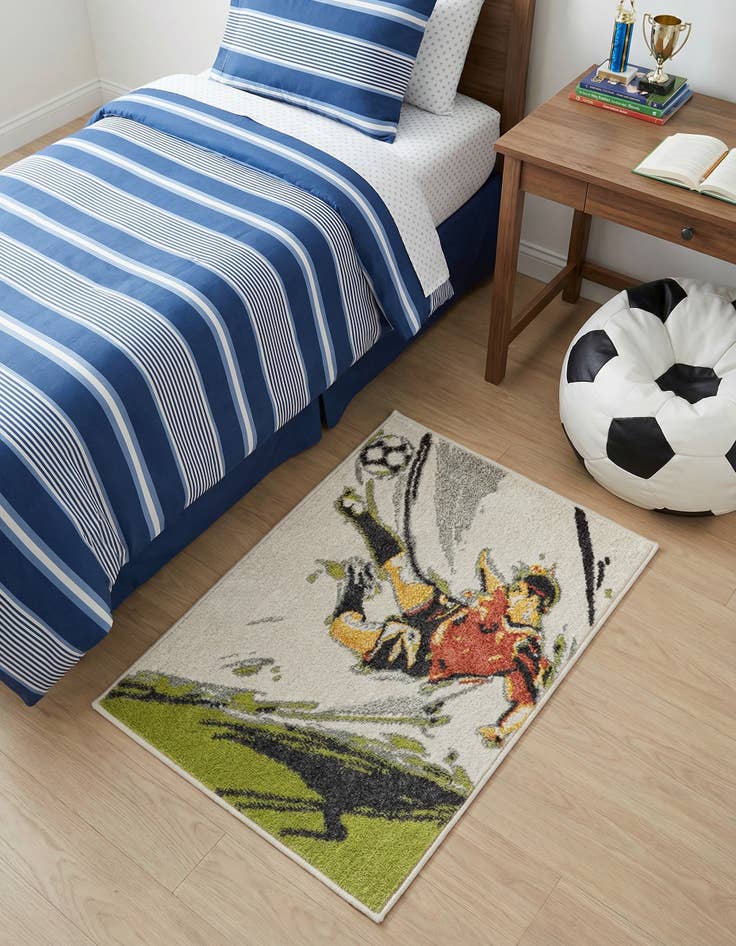 Detail image of 2' 2 x 3' Soccer Player Whimsy Kids Rug