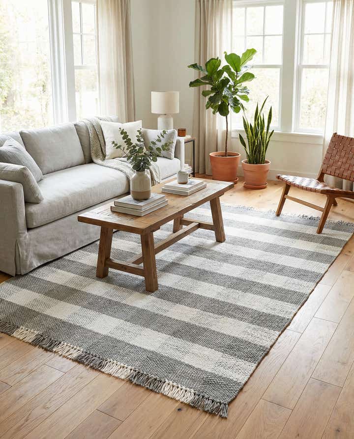 6' x 9' Easy-Clean Eco Plaid Washable Indoor / Outdoor Rug