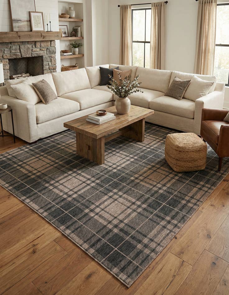 Detail image of  10' x 10'  Washable Checkered Indoor / Outdoor Square Rug