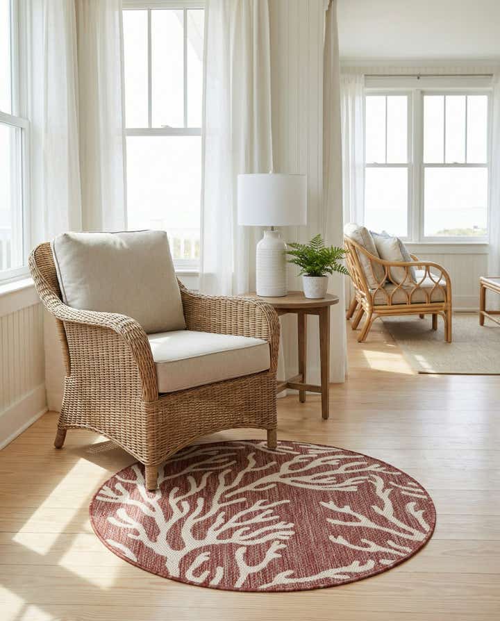 3' x 3' Easy-Clean Coastal Indoor / Outdoor Round Rug