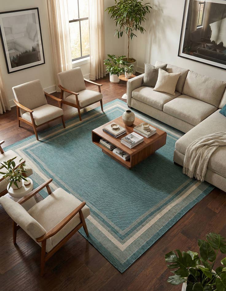 Detail image of 13' x 13' Washable Border Indoor / Outdoor Square Rug