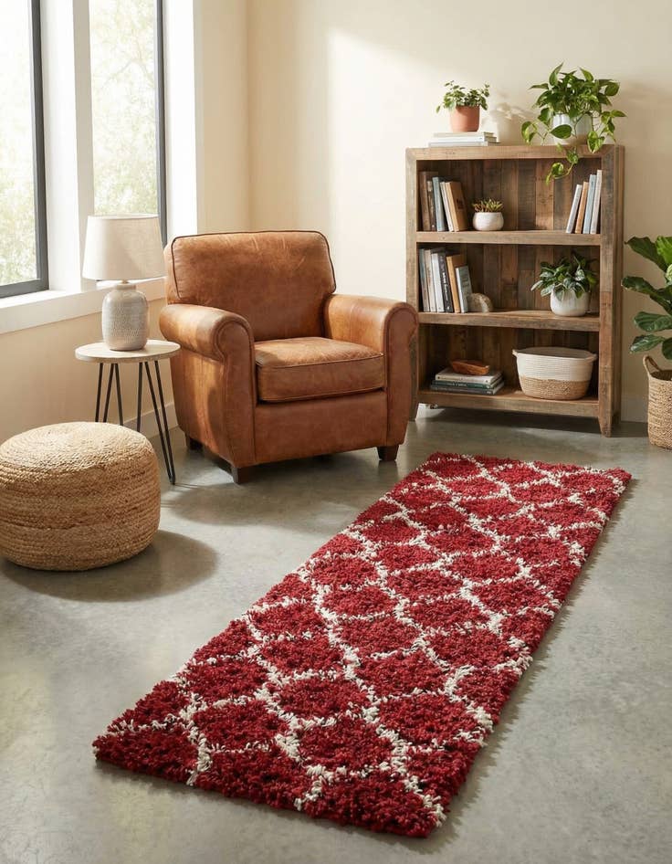 Detail image of 2' x 5' Lattice Shag Runner Rug