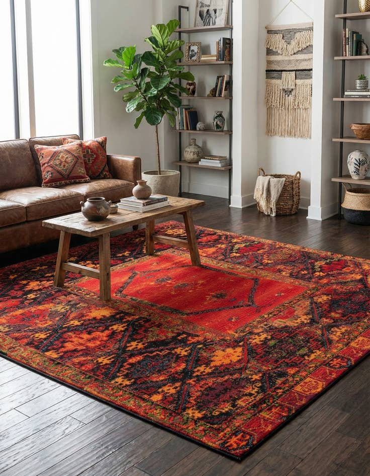 Detail image of 7' 10 x 7' 10  Washable Tribal Indoor / Outdoor Square Rug