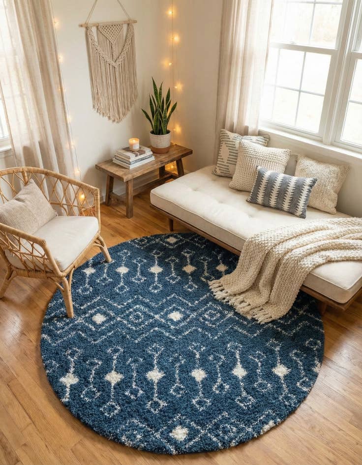 Detail image of 7' x 7' Moroccan Trellis Shag Round Rug