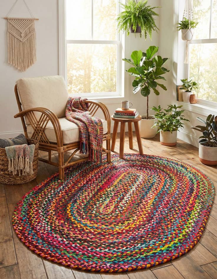 Detail image of 4' 1 x 6' 1 Handmade Braided Chindi Oval Rug