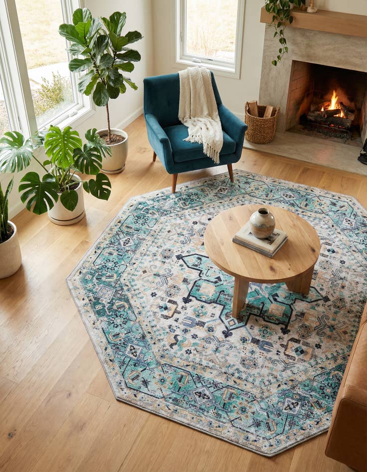 Detail image of 7' 10 x 7' 10  Washable Yara Octagon Rug