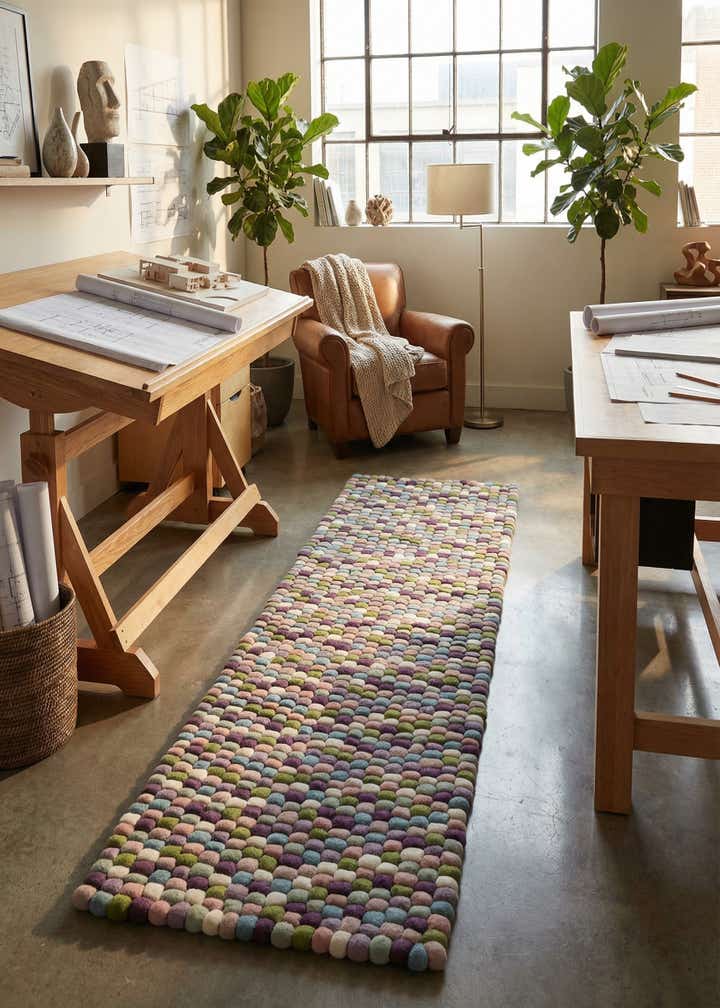 2' x 8' Felt Ball Wool Runner Rug