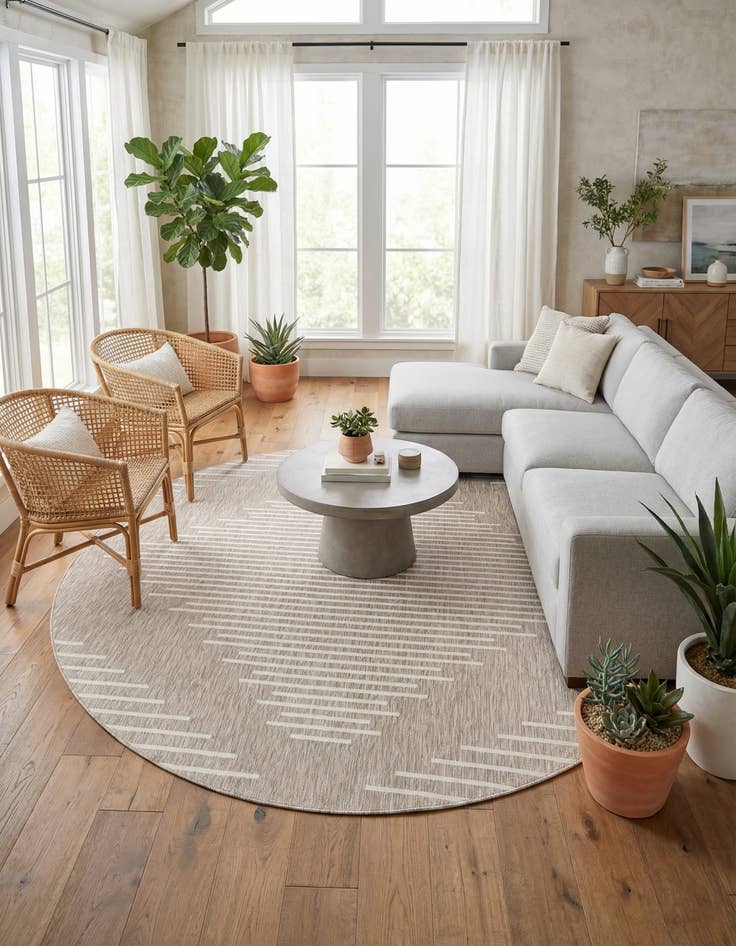 Detail image of 12' x 12'  Washable Modern Indoor / Outdoor Round Rug