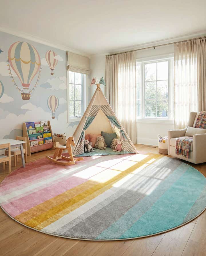 365cm x 365cm Whimsy Kids Rond Vloerkleed