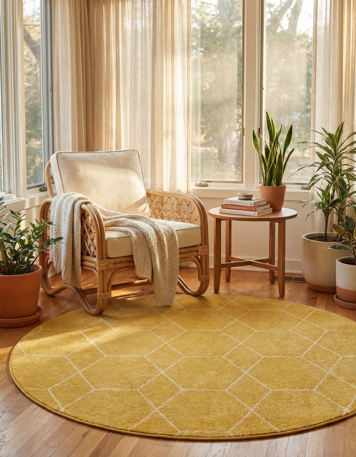 7' x 7' Lattice Frieze Round Rug