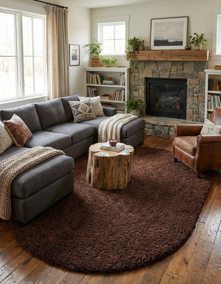 Detail image of  7' 10 x 10' Solid Shag Oval Rug