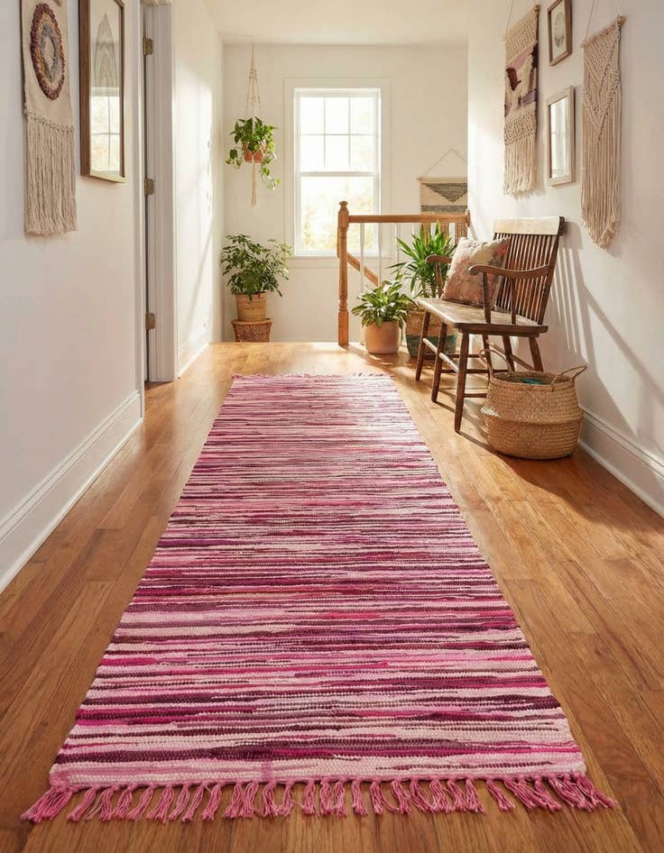 Detail image of 2' 7 x 9' 10 Hand Woven Chindi Cotton Runner Rug