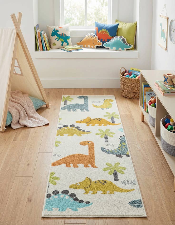 Detail image of 2' 2 x 6' 1 Dinosaur Whimsy Kids Runner Rug