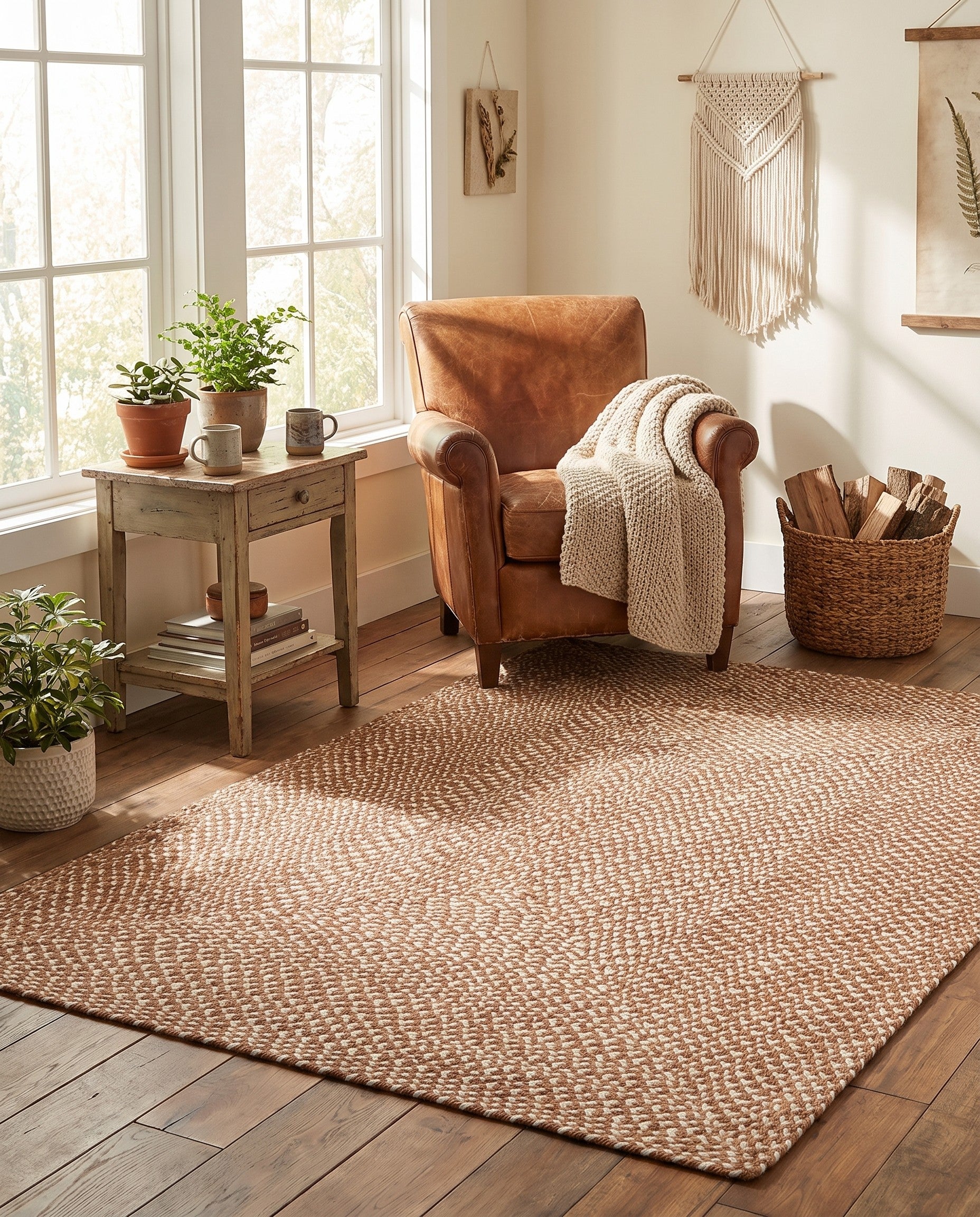 Light Brown Handmade Tweed Braided Jute Rug