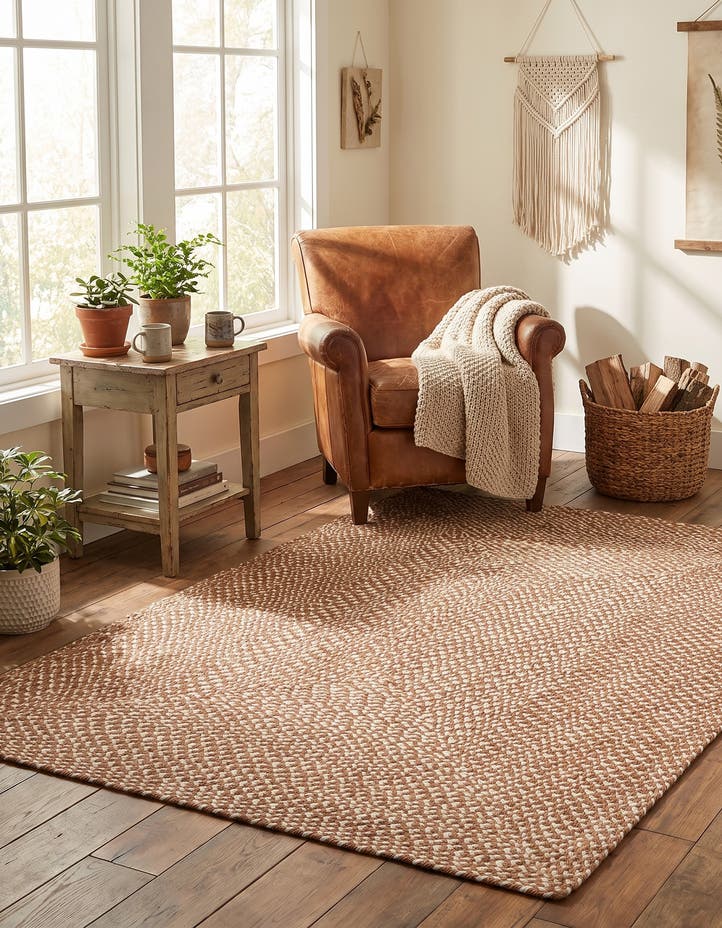 4' 1 x 6' 1 Handmade Tweed Braided Jute Rug