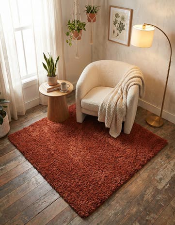Terracotta Solid Shag Square Rug