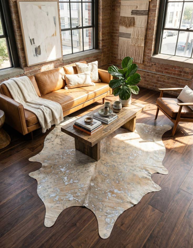 Detail image of 6' 5 x 6' 11 Cowhide Leather Square Rug
