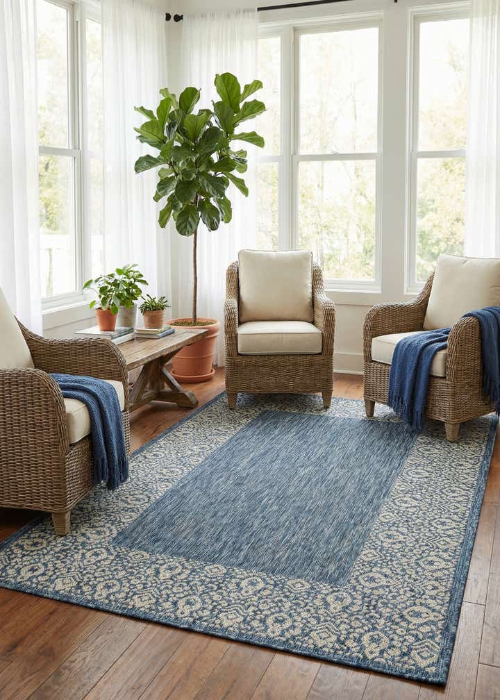 5' 3 x 8' Easy-Clean Border Indoor / Outdoor Rug
