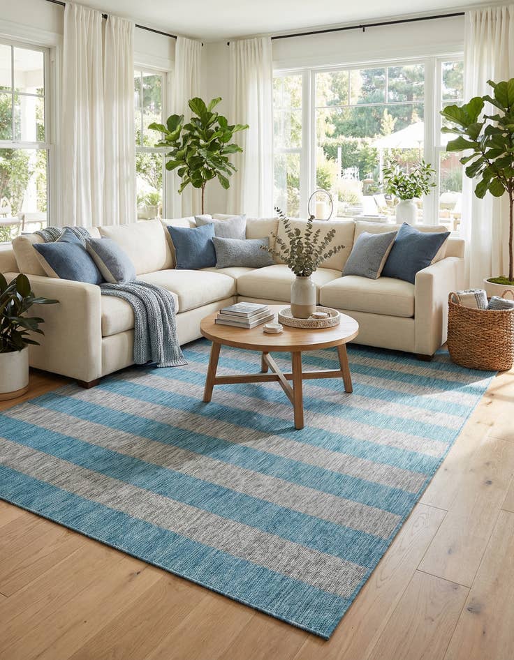 Detail image of 9' x 12'  Washable Striped Indoor / Outdoor Rug