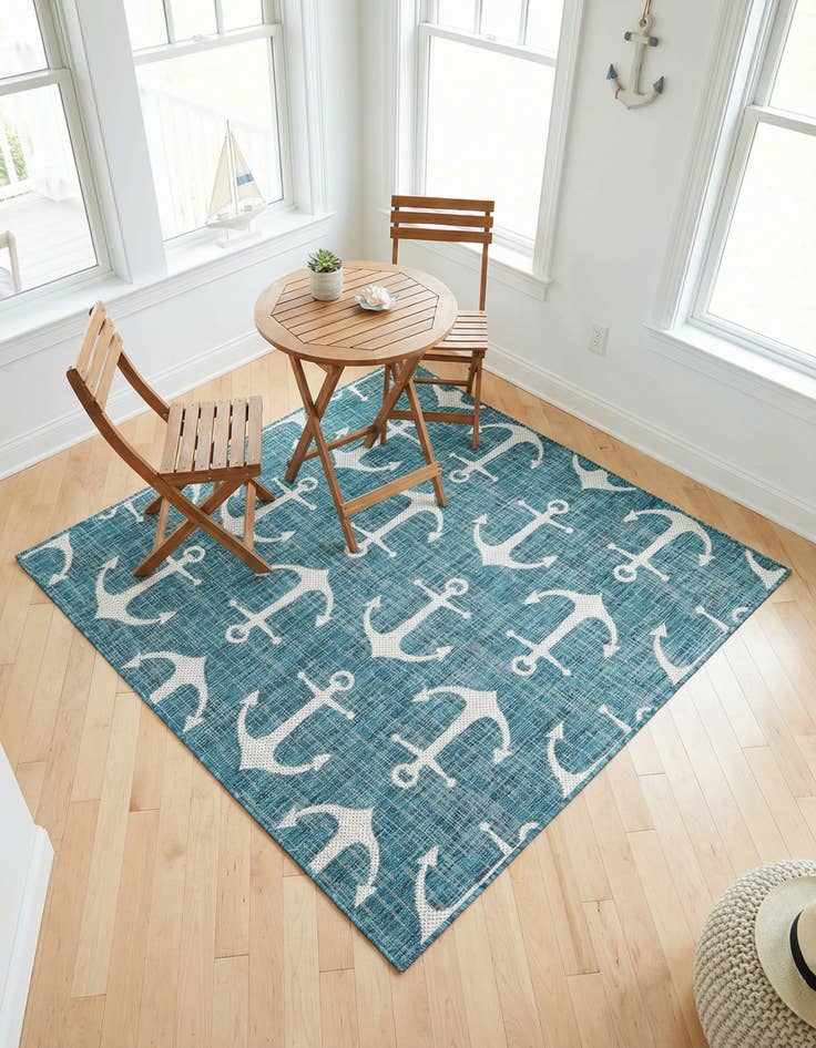 Detail image of 5' 3 x 5' 3  Washable Coastal Indoor / Outdoor Square Rug