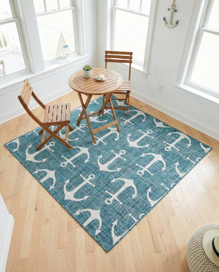 Detail image of 5' 3 x 5' 3 Easy-Clean Coastal Indoor / Outdoor Square Rug