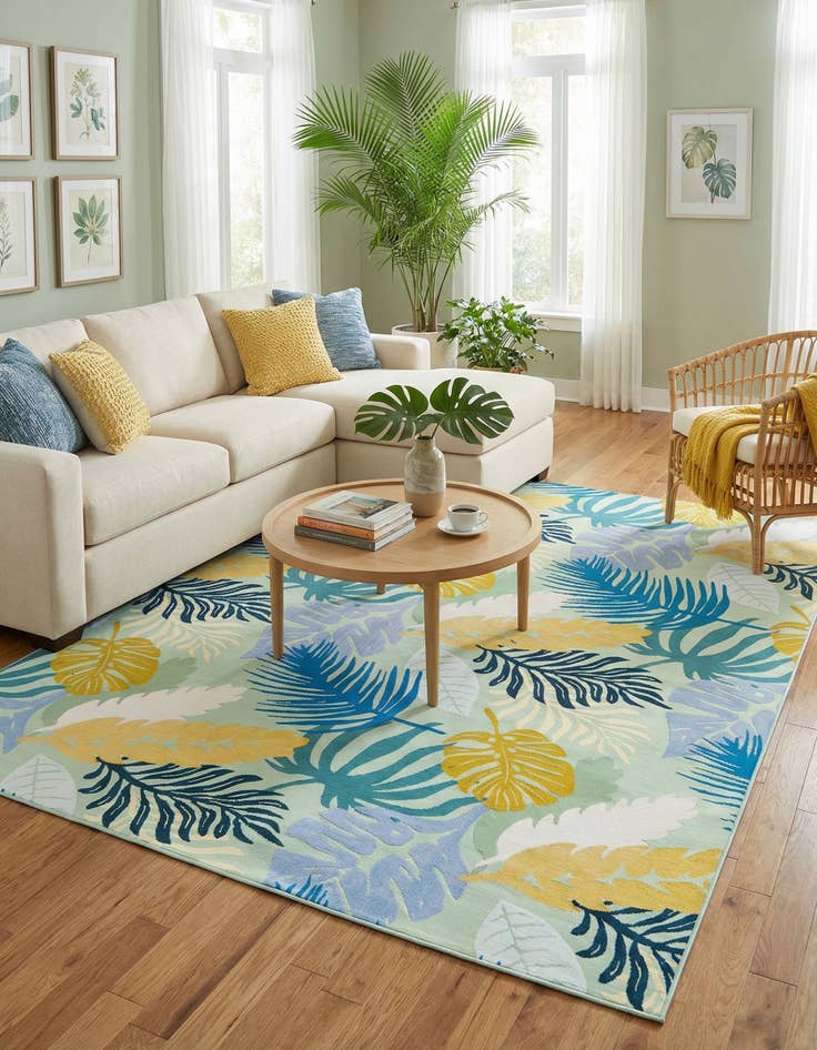 Detail image of 7' 10 x 10' Washable Botanical Indoor / Outdoor Rug