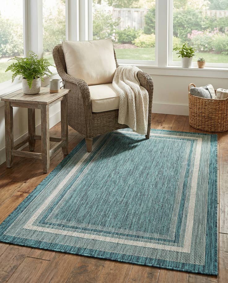 Detail image of 3' x 5' 3 Easy-Clean Border Indoor / Outdoor Rug