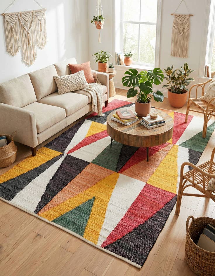 Detail image of  6' 1 x 9'  Hand Braided Chindi Cotton Rug