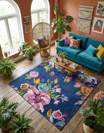 Blue Blossom Square Rug