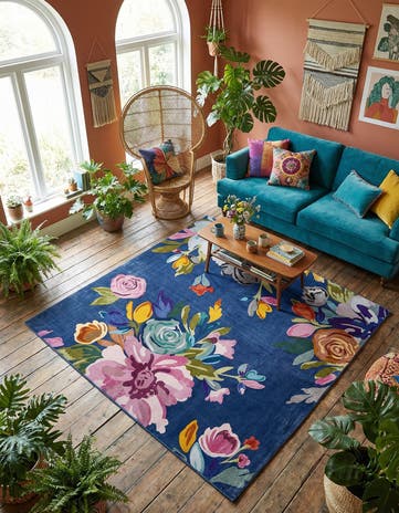 Blue Blossom Square Rug