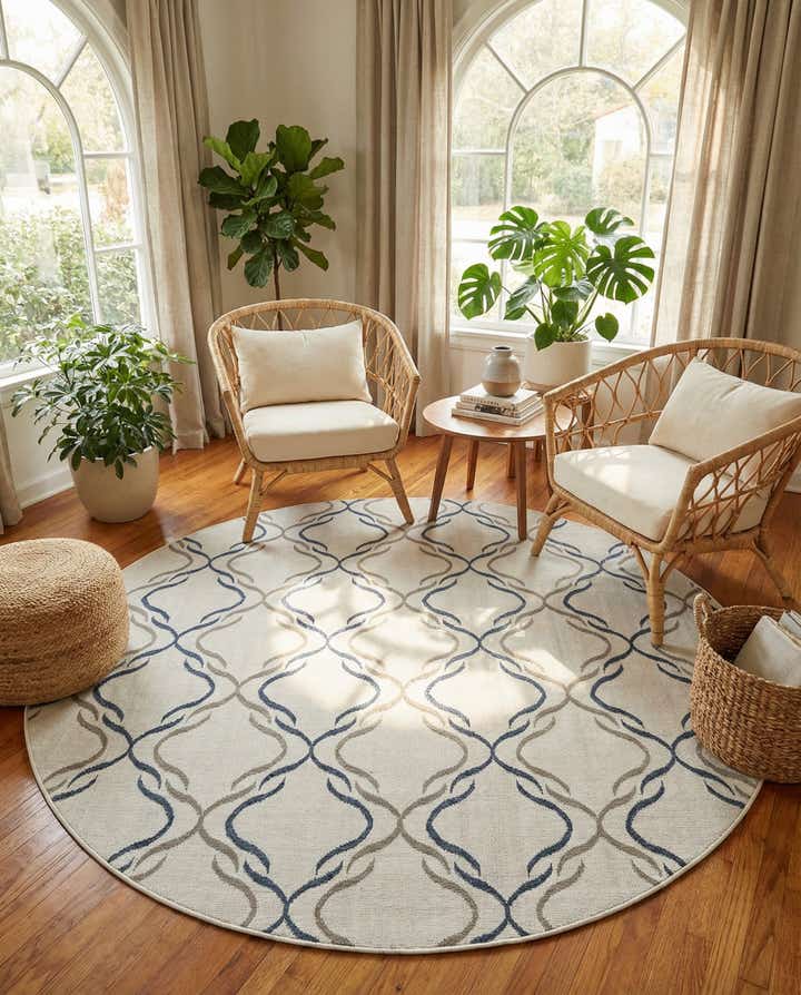 7' x 7' Easy-Clean Trellis Indoor / Outdoor Round Rug