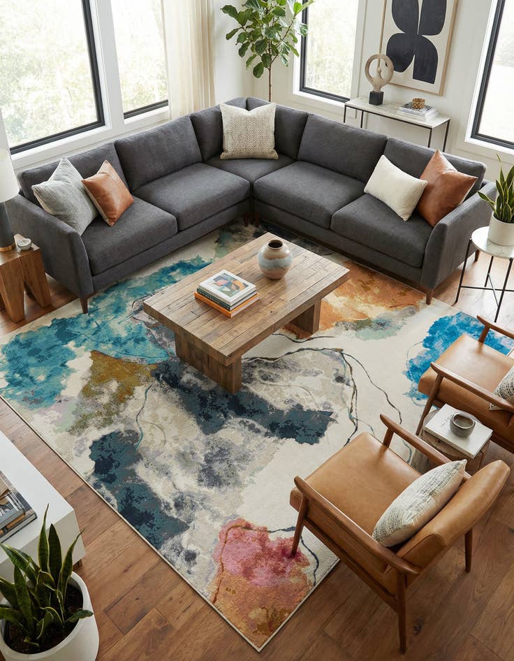 Detail image of 10' x 10' Easy-Clean Modern Indoor / Outdoor Square Rug