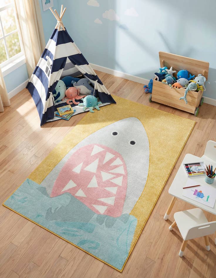 Detail image of 5' 3 x 8' Shark Whimsy Kids Rug