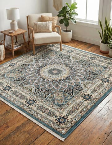 Blue Nain Design Square Rug
