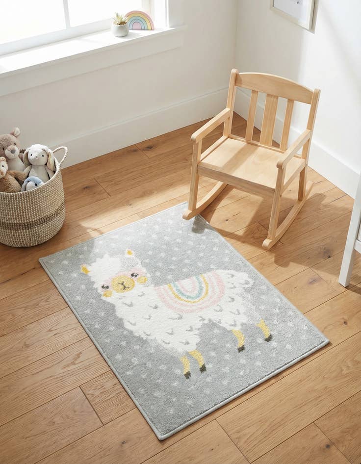 Detail image of  2' 2 x 3' Llama Whimsy Kids Rug