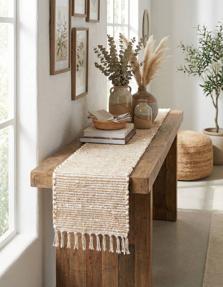 Detail image of 1' 2 x 10'  Hand Woven Chindi Jute Table Runner Rug