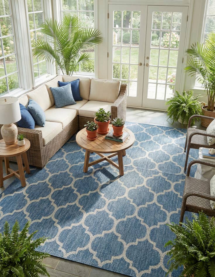 Detail image of 10' x 10' Washable Lattice Indoor / Outdoor Square Rug