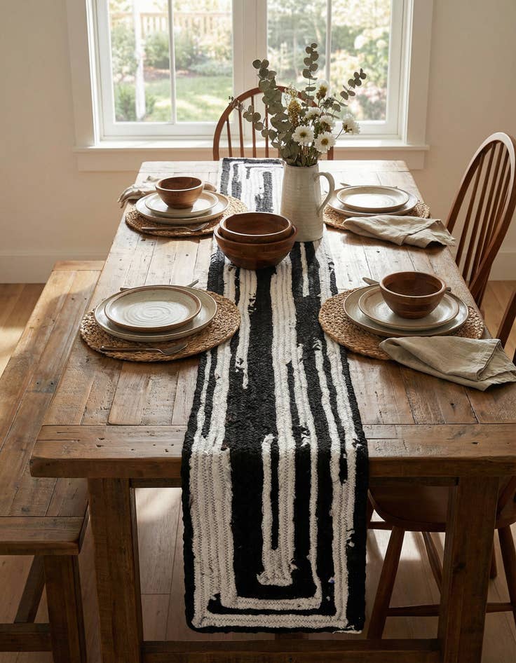 Detail image of 1' 2 x 8' Handmade Braided Chindi Table Runner Rug