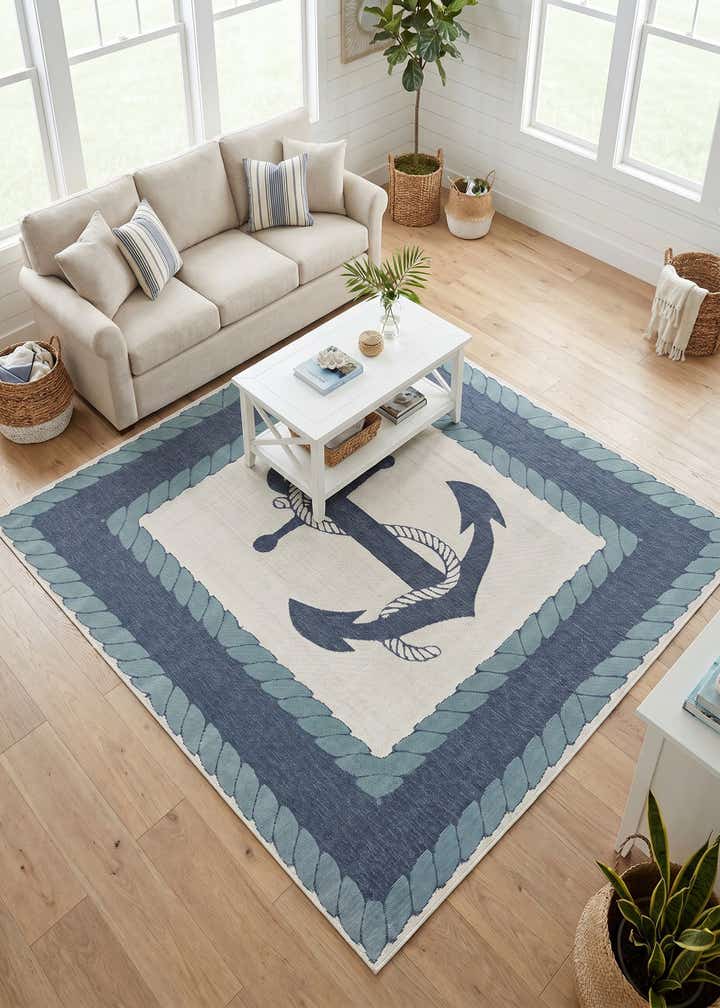7' 10 x 7' 10 Easy-Clean Coastal Indoor / Outdoor Square Rug