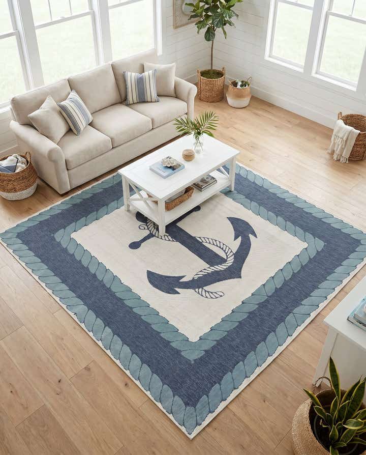 7' 10 x 7' 10 Easy-Clean Coastal Indoor / Outdoor Square Rug