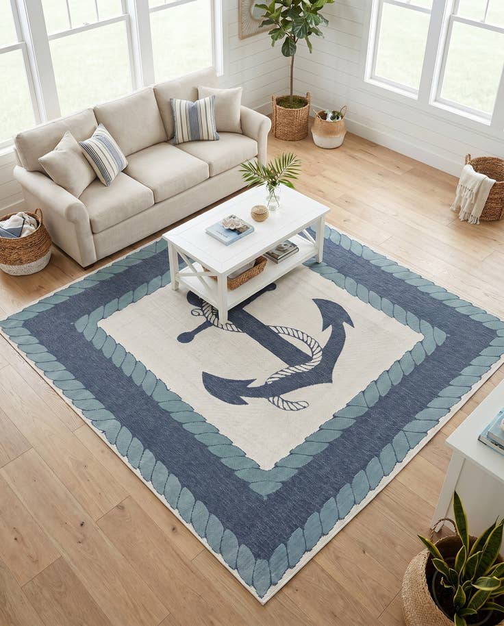 Detail image of 7' 10 x 7' 10 Easy-Clean Coastal Indoor / Outdoor Square Rug