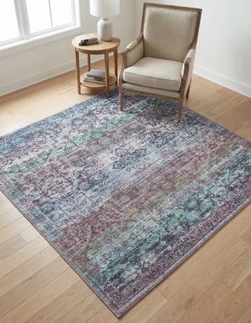 Blue Green Washable Francesca Square Rug