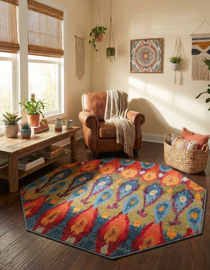 Detail image of 4' x 4'  Washable Modern Indoor / Outdoor Octagon Rug