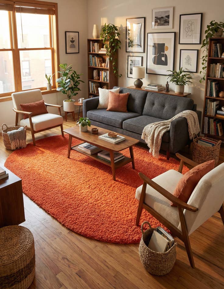 Detail image of 5' 3 x 8' Solid Shag Oval Rug