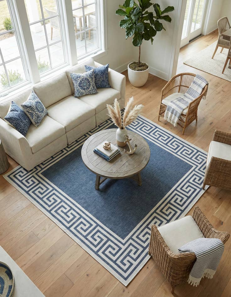 Detail image of 7' 10 x 7' 10 Washable Coastal Indoor / Outdoor Square Rug